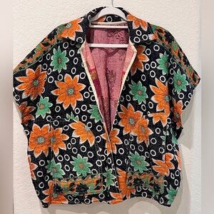 Reversible Kantha Quilt Jacket | Large/XL | Boho Floral Patchwork